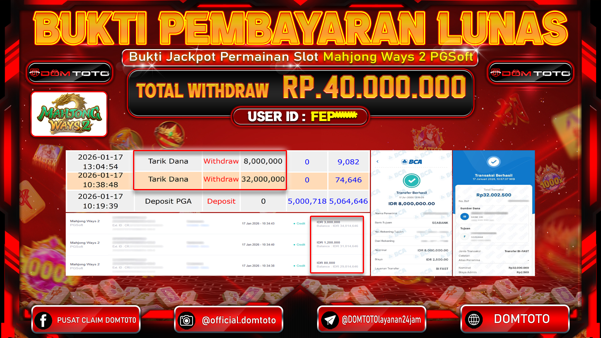 JACKPOT SLOT Mahjong Ways 2 PGSoft 17 JANUARI 2026